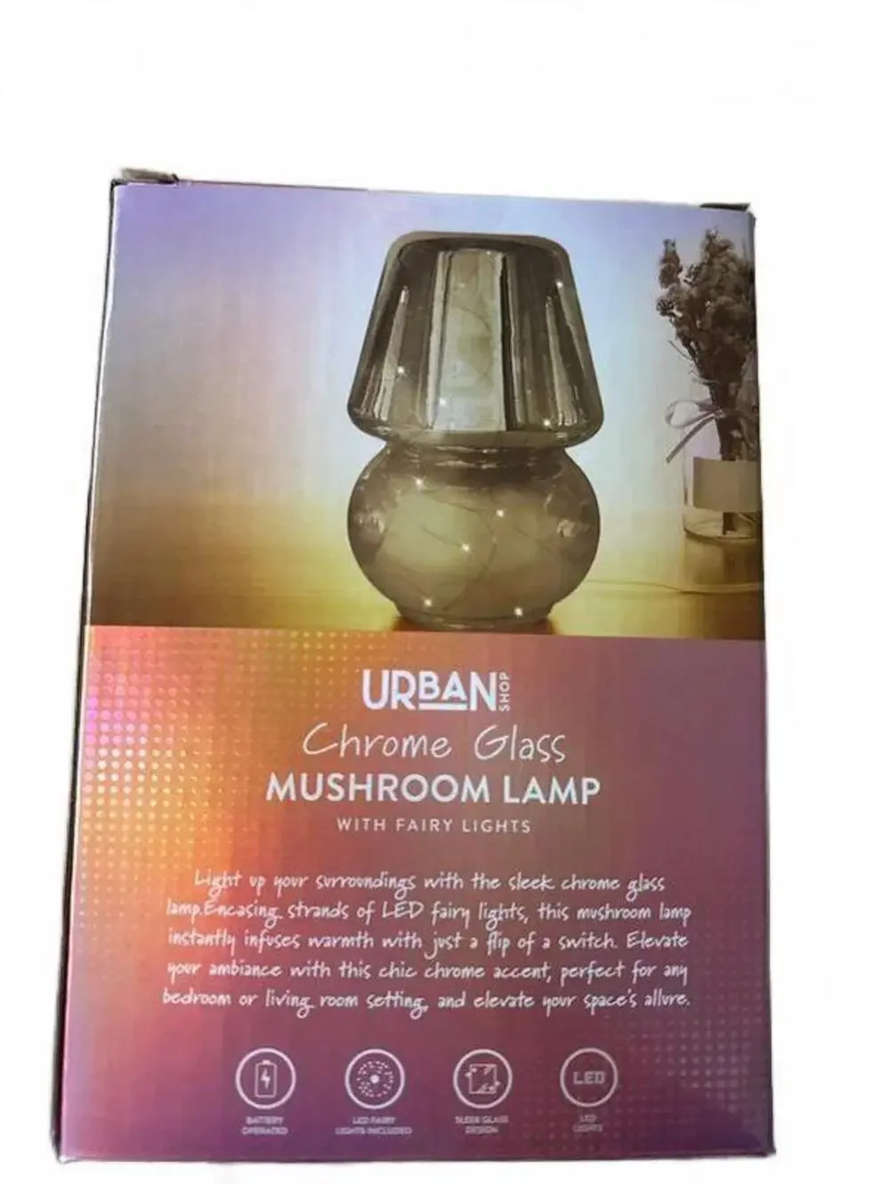 Urban Shop Chrome Glass Mushroom Lamp LED Fairy Lights Y2K Aesthetic Decor New